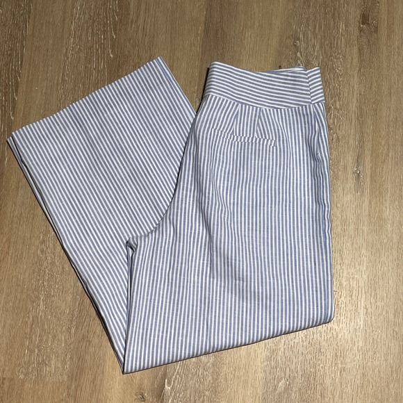 Talbots Women's Size 2 Blue Striped Linen Blend Wide Leg Crop Pants $120 NWT‎